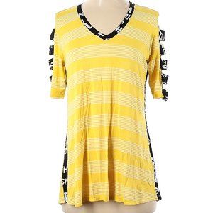 Inside Out Short Sleeve Top Yellow Size Small S Striped Boho NWT New With Tags
